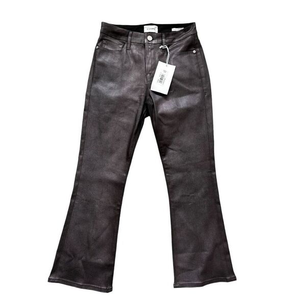 Frame Mahogany Le Crop Mini Boot Flare Jeans Size 25 Brown Bootcut Shiny NWT new - Picture 1 of 10